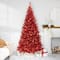 9ft. Pre-Lit Red Artificial Tinsel Christmas Tree, Clear Lights